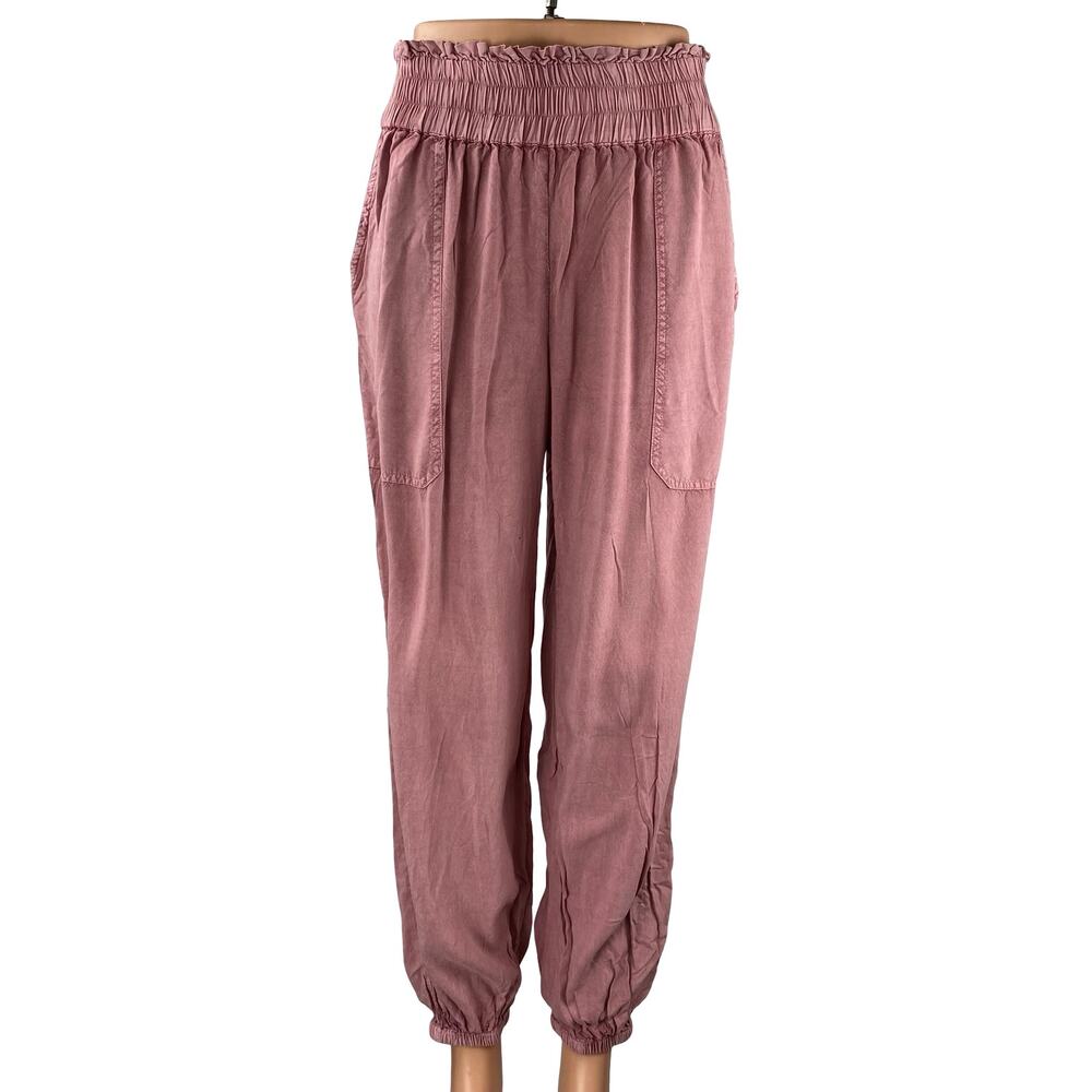 Devi Women's Pink Elastic Waist High Rise Casual Tapered Jogger Trousers Pants L
